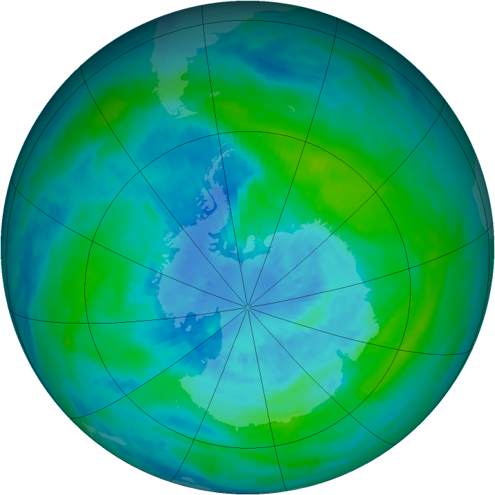 Antarctic ozone map for 22 March 1989